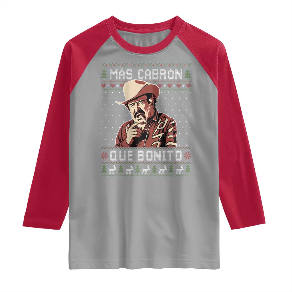 Funny Julian Garza Christmas Raglan Shirt Mas Cabron Que Bonito Cowboy Holiday Mexican Xmas - Wonder Print Shop