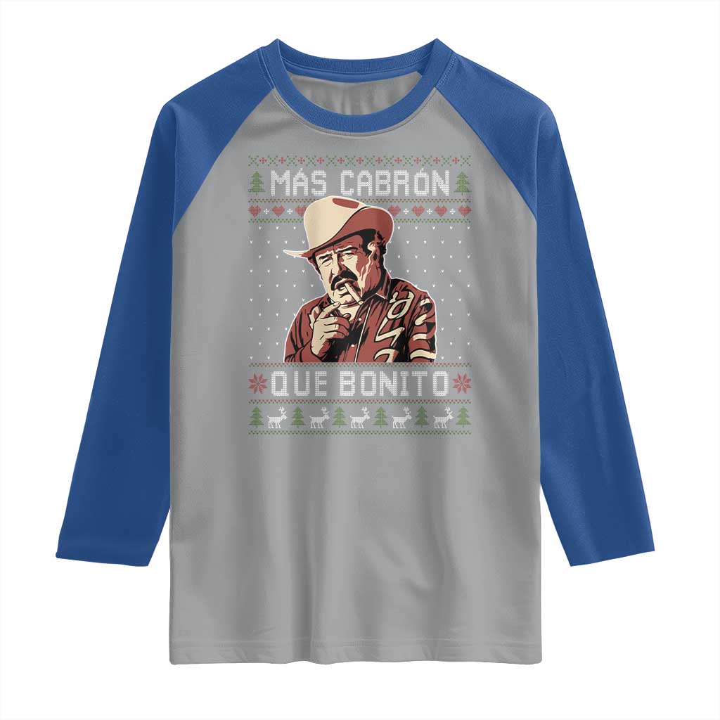 Funny Julian Garza Christmas Raglan Shirt Mas Cabron Que Bonito Cowboy Holiday Mexican Xmas - Wonder Print Shop