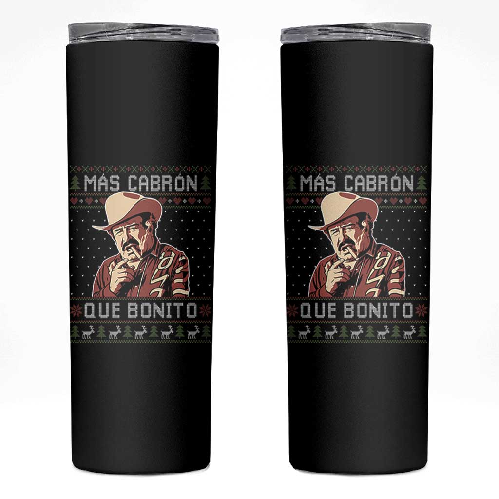 Funny Julian Garza Christmas Skinny Tumbler Mas Cabron Que Bonito Cowboy Holiday Mexican Xmas - Wonder Print Shop