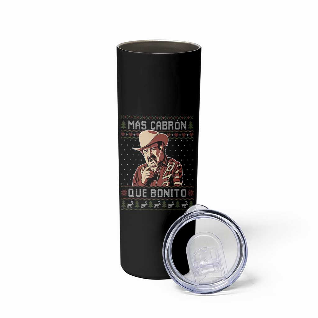 Funny Julian Garza Christmas Skinny Tumbler Mas Cabron Que Bonito Cowboy Holiday Mexican Xmas - Wonder Print Shop