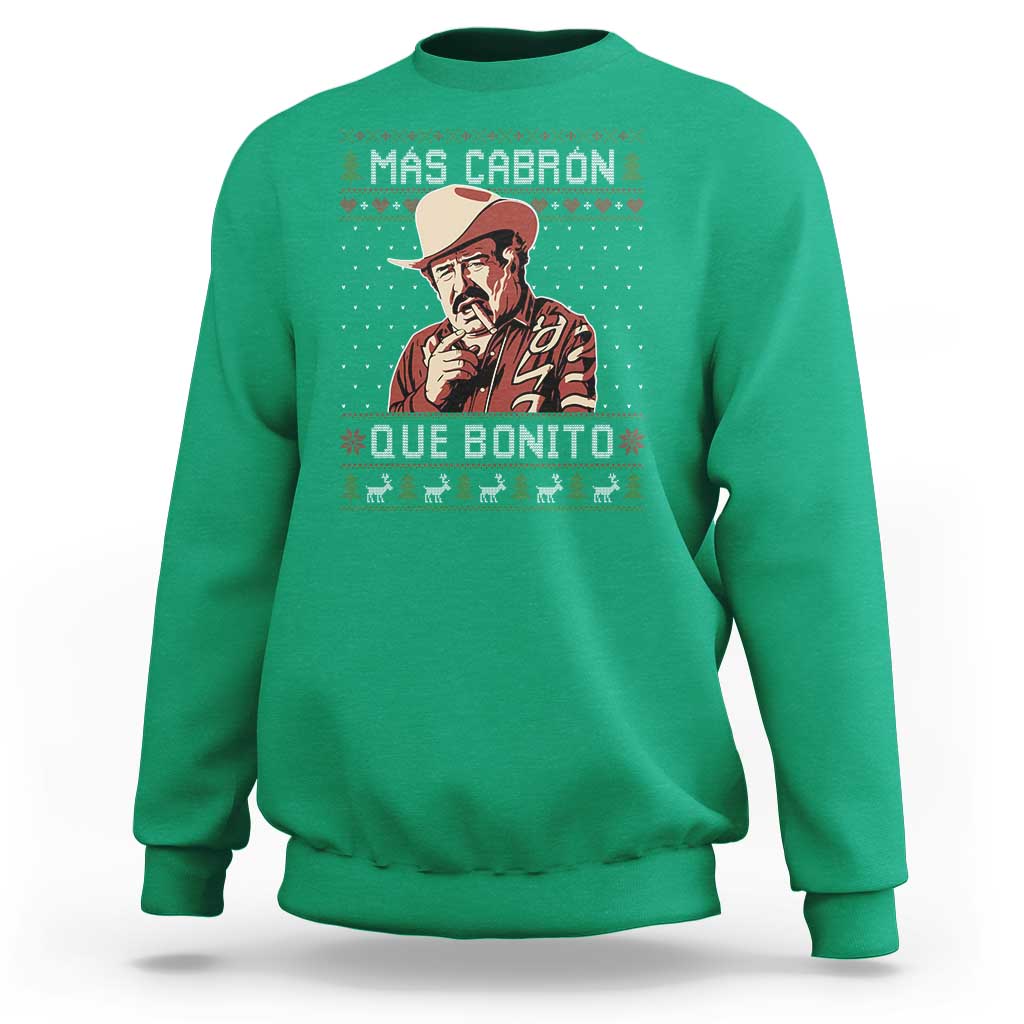 Funny Julian Garza Christmas Sweatshirt Mas Cabron Que Bonito Cowboy Holiday Mexican Xmas - Wonder Print Shop