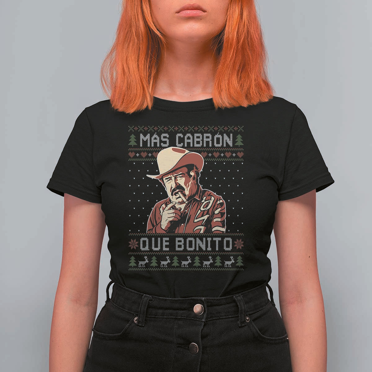 Funny Julian Garza Christmas T Shirt For Women Mas Cabron Que Bonito Cowboy Holiday Mexican Xmas - Wonder Print Shop