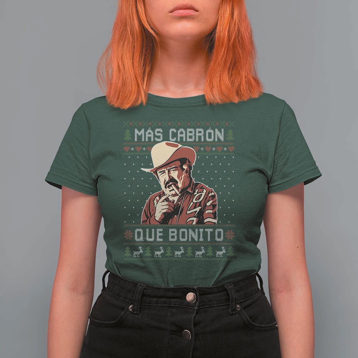 Funny Julian Garza Christmas T Shirt For Women Mas Cabron Que Bonito Cowboy Holiday Mexican Xmas - Wonder Print Shop