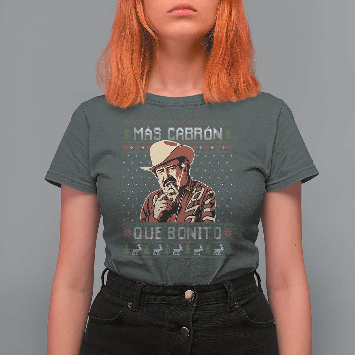 Funny Julian Garza Christmas T Shirt For Women Mas Cabron Que Bonito Cowboy Holiday Mexican Xmas - Wonder Print Shop