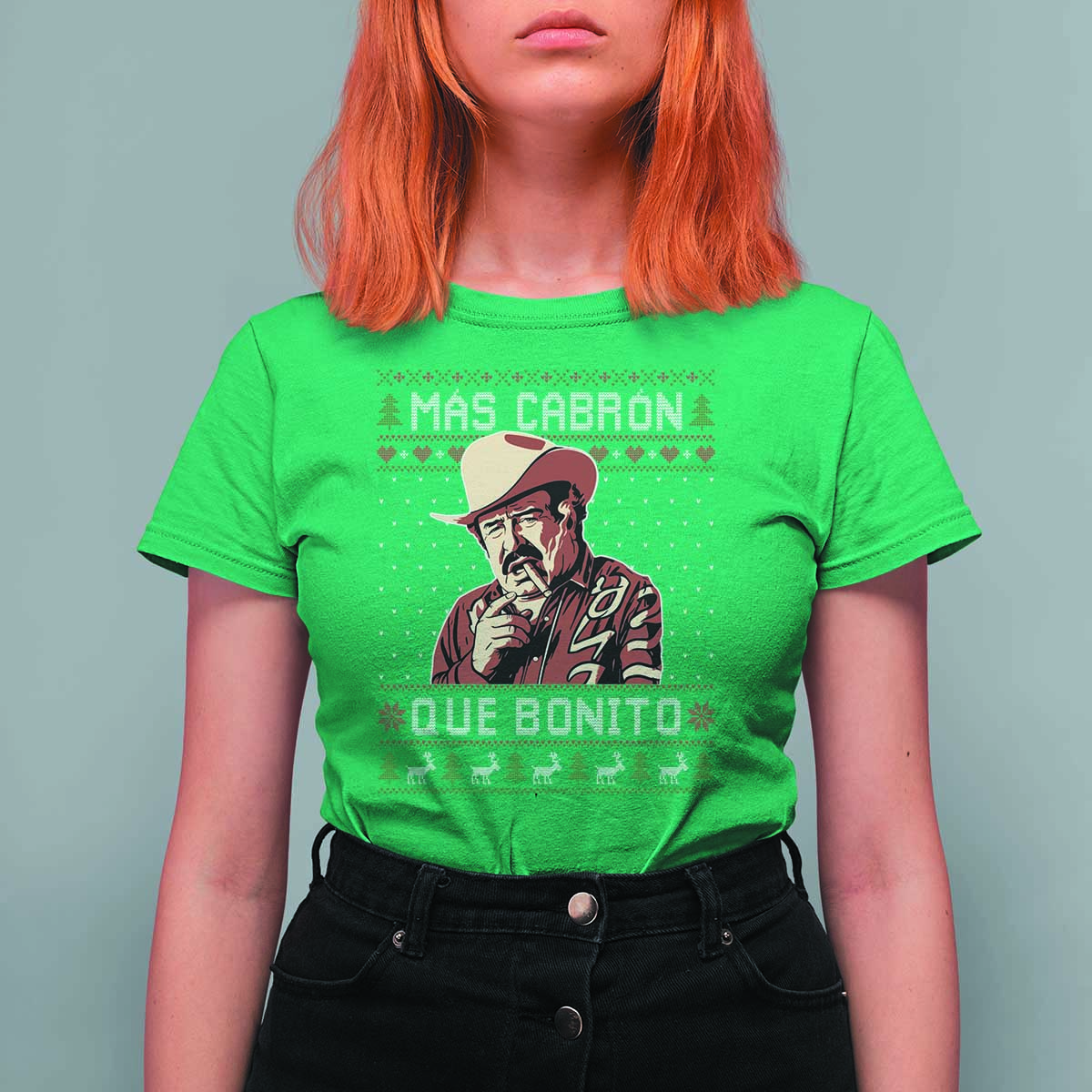 Funny Julian Garza Christmas T Shirt For Women Mas Cabron Que Bonito Cowboy Holiday Mexican Xmas - Wonder Print Shop