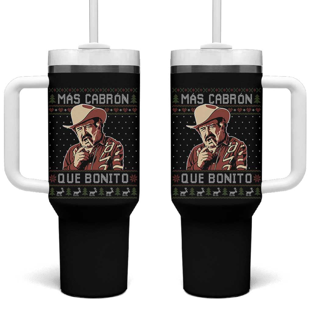 Funny Julian Garza Christmas Tumbler With Handle Mas Cabron Que Bonito Cowboy Holiday Mexican Xmas - Wonder Print Shop
