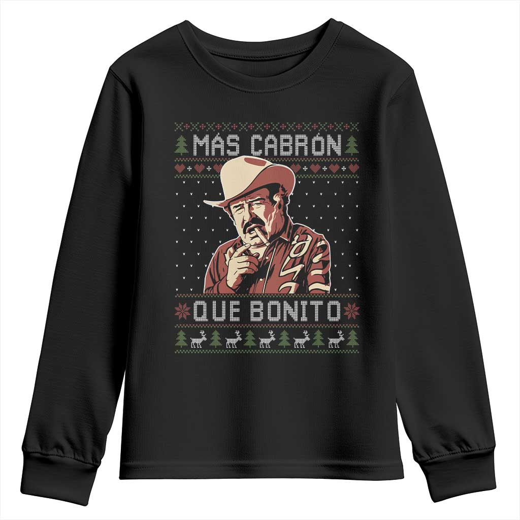 Funny Julian Garza Christmas Youth Sweatshirt Mas Cabron Que Bonito Cowboy Holiday Mexican Xmas - Wonder Print Shop