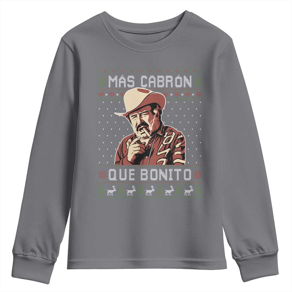 Funny Julian Garza Christmas Youth Sweatshirt Mas Cabron Que Bonito Cowboy Holiday Mexican Xmas - Wonder Print Shop