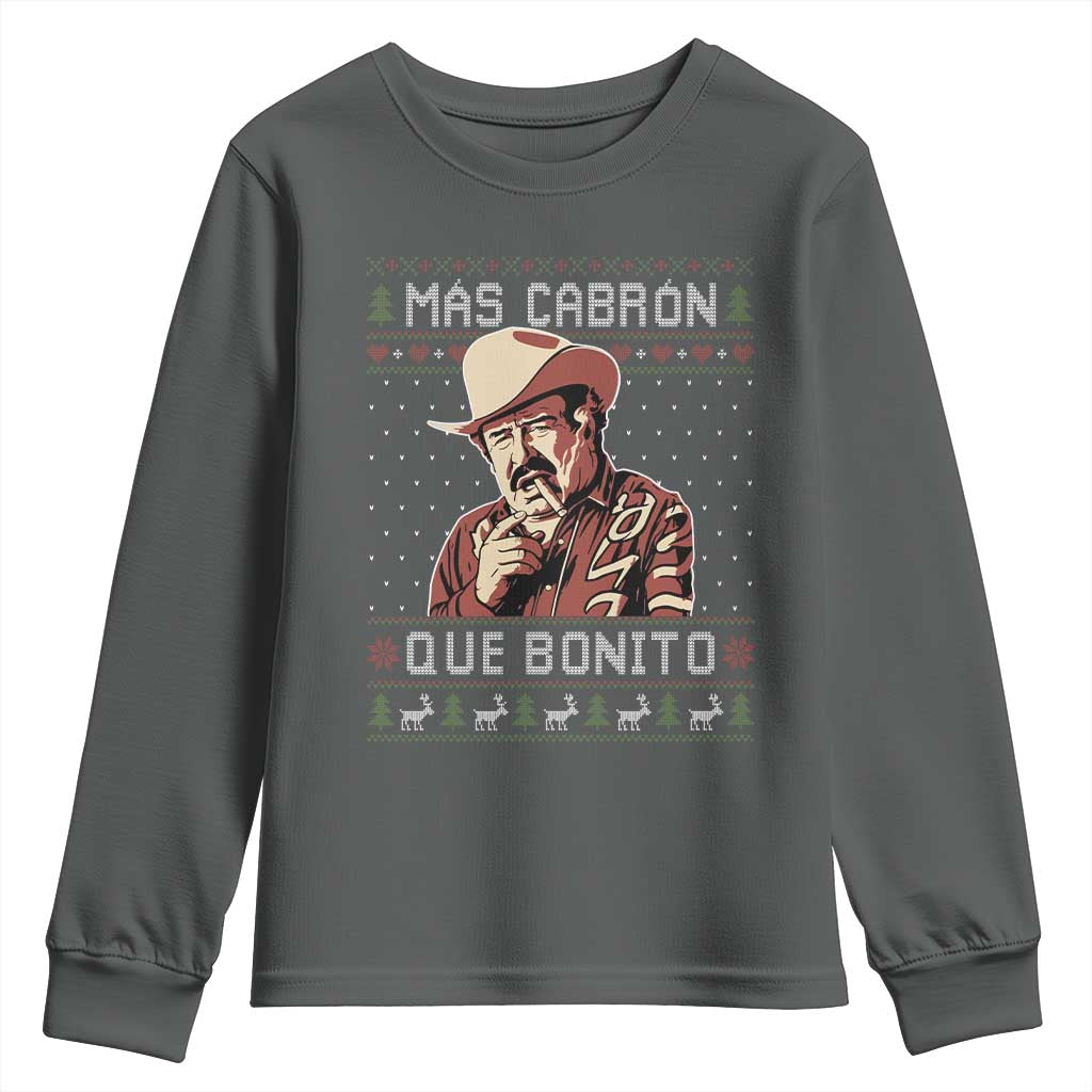 Funny Julian Garza Christmas Youth Sweatshirt Mas Cabron Que Bonito Cowboy Holiday Mexican Xmas - Wonder Print Shop