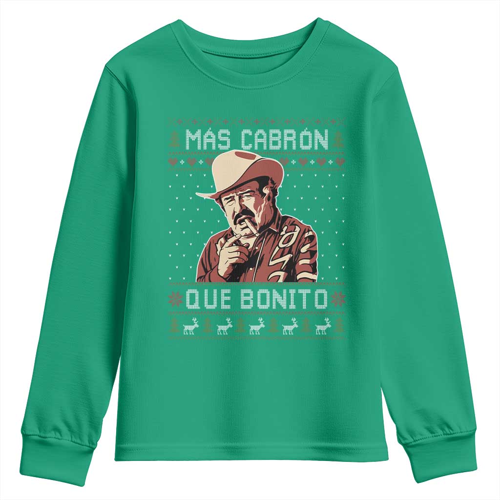 Funny Julian Garza Christmas Youth Sweatshirt Mas Cabron Que Bonito Cowboy Holiday Mexican Xmas - Wonder Print Shop