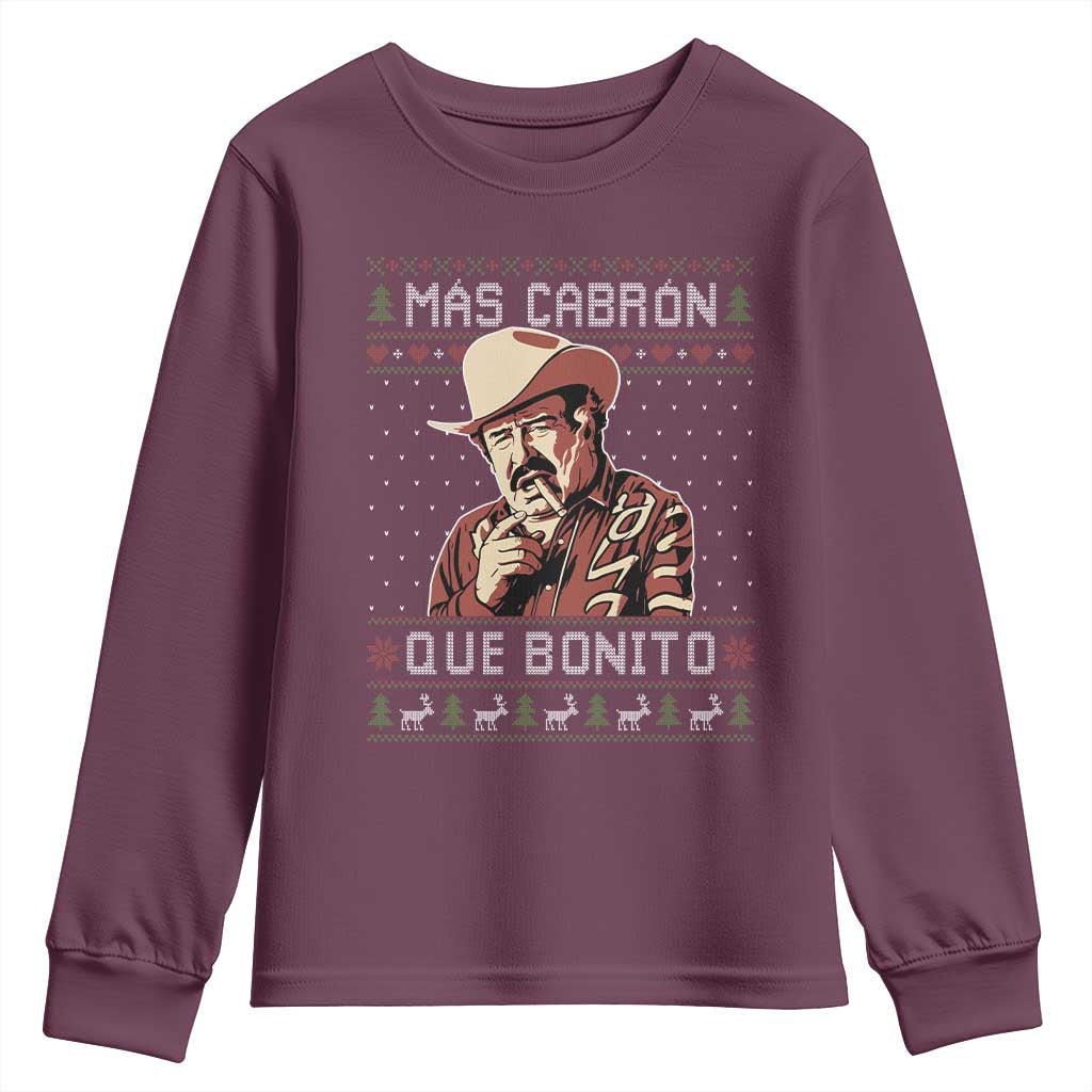 Funny Julian Garza Christmas Youth Sweatshirt Mas Cabron Que Bonito Cowboy Holiday Mexican Xmas - Wonder Print Shop