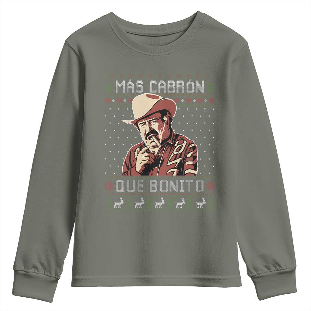 Funny Julian Garza Christmas Youth Sweatshirt Mas Cabron Que Bonito Cowboy Holiday Mexican Xmas - Wonder Print Shop