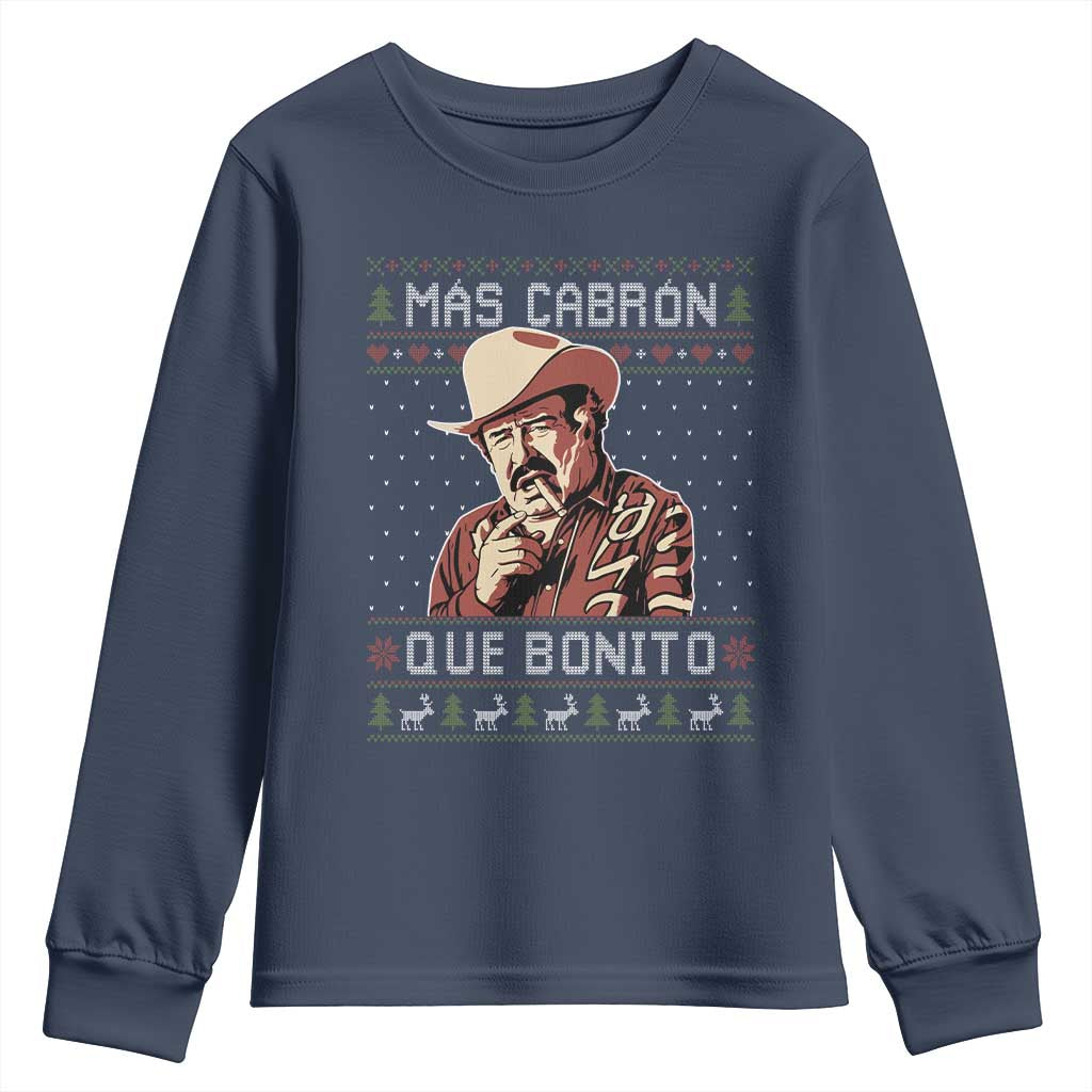 Funny Julian Garza Christmas Youth Sweatshirt Mas Cabron Que Bonito Cowboy Holiday Mexican Xmas - Wonder Print Shop