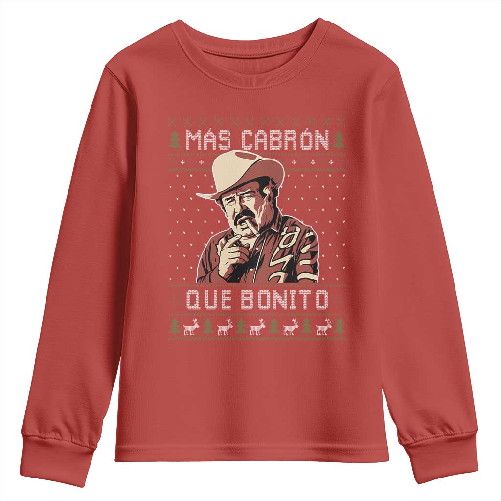 Funny Julian Garza Christmas Youth Sweatshirt Mas Cabron Que Bonito Cowboy Holiday Mexican Xmas - Wonder Print Shop
