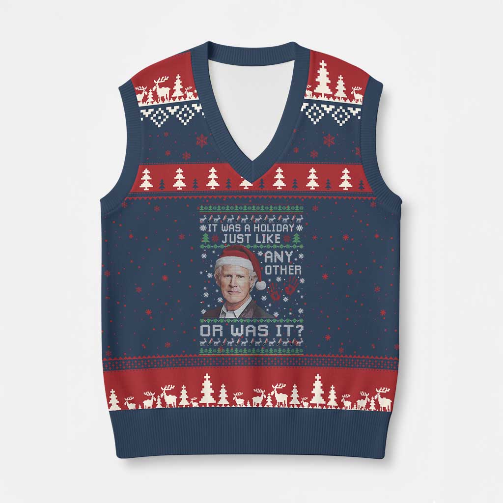 True Crime Xmas Keith V-Neck Knit Sweater Vest Funny It Was A Holiday Just Like Any Other Or Was It Bloody Hand - Wonder Print Shop