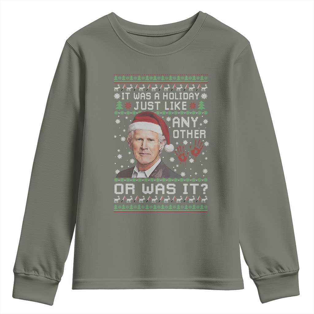 True Crime Christmas Keith Youth Sweatshirt Funny It Was A Holiday Just Like Any Other Or Was It Bloody Hand - Wonder Print Shop