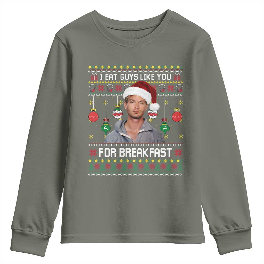 Funny Christmas Jeffrey Dahmer Youth Sweatshirt I Eat Guys Like You For Breakfast Serial Killer - Wonder Print Shop