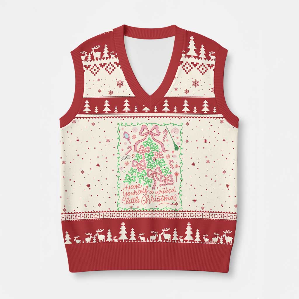 Have Yourself A Wicked Little Xmas V-Neck Knit Sweater Vest Funny Xmas Wizard Princess - Wonder Print Shop