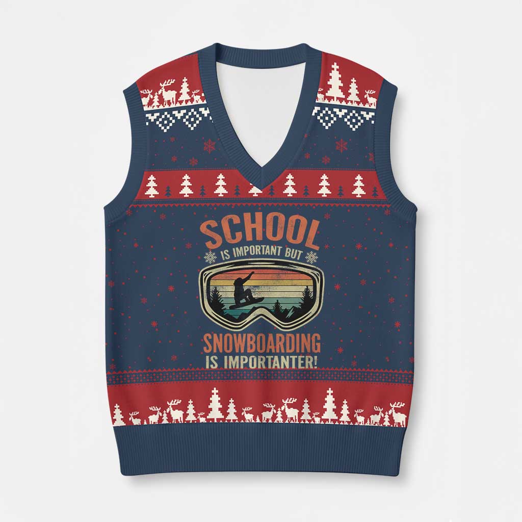 Funny School Is Important But Snowboarding Is Importanter V-Neck Knit Sweater Vest - Wonder Print Shop