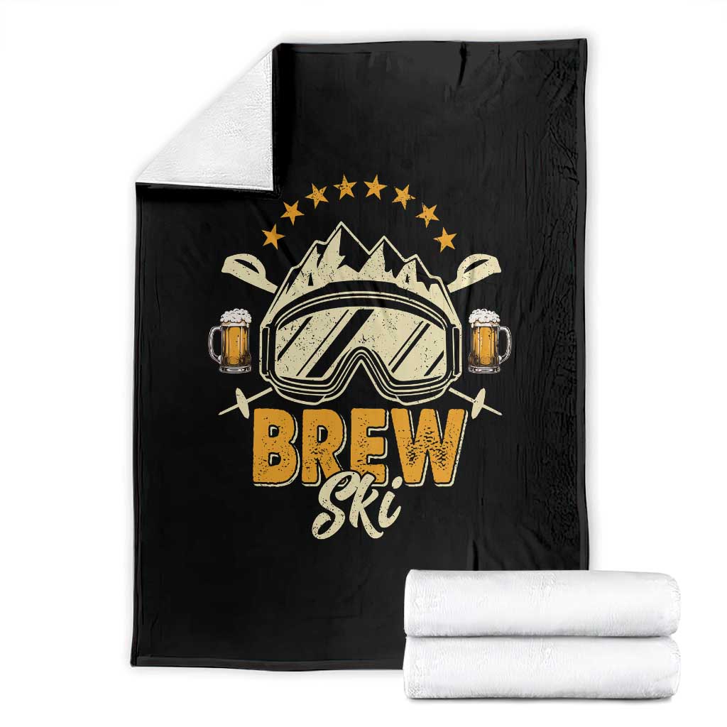 Brewski Skiing Beer Throw Blanket Funny Skiing Skier Ski Vacation - Wonder Print Shop