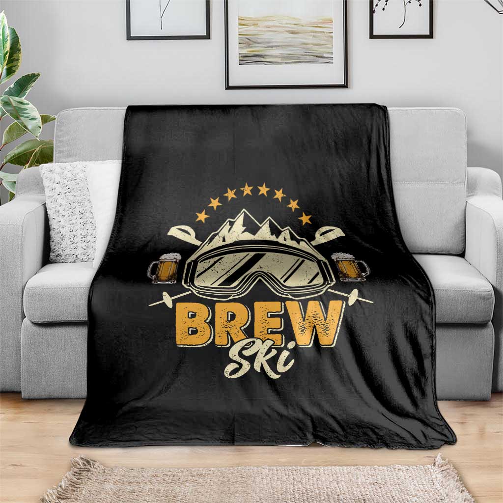 Brewski Skiing Beer Throw Blanket Funny Skiing Skier Ski Vacation - Wonder Print Shop