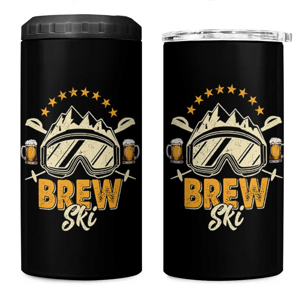 Brewski Skiing Beer 4 in 1 Can Cooler Tumbler Funny Skiing Skier Ski Vacation - Wonder Print Shop