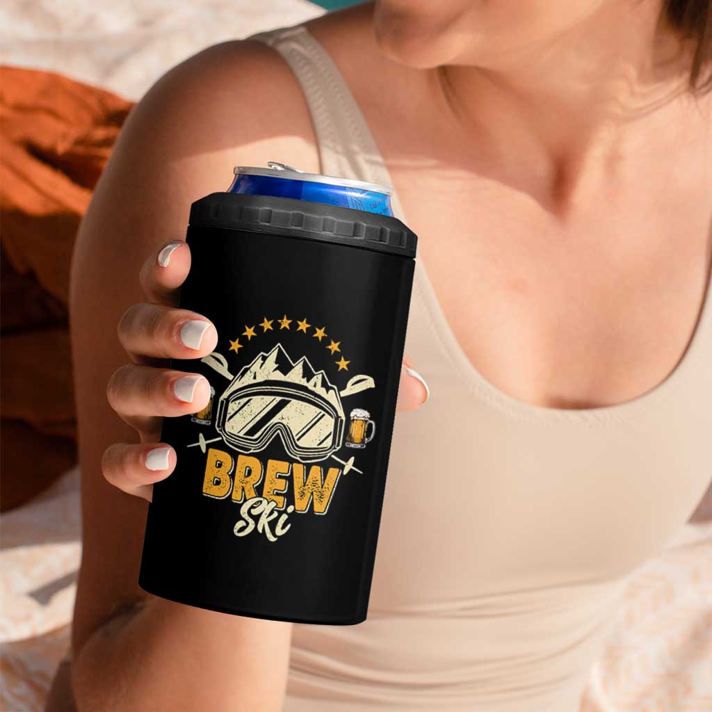 Brewski Skiing Beer 4 in 1 Can Cooler Tumbler Funny Skiing Skier Ski Vacation - Wonder Print Shop