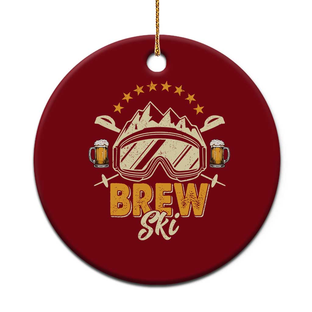 Brewski Skiing Beer Ceramic Ornament Funny Skiing Skier Ski Vacation - Wonder Print Shop