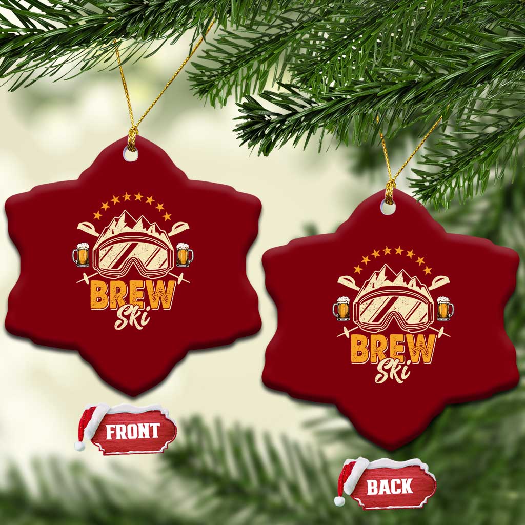 Brewski Skiing Beer Ceramic Ornament Funny Skiing Skier Ski Vacation - Wonder Print Shop