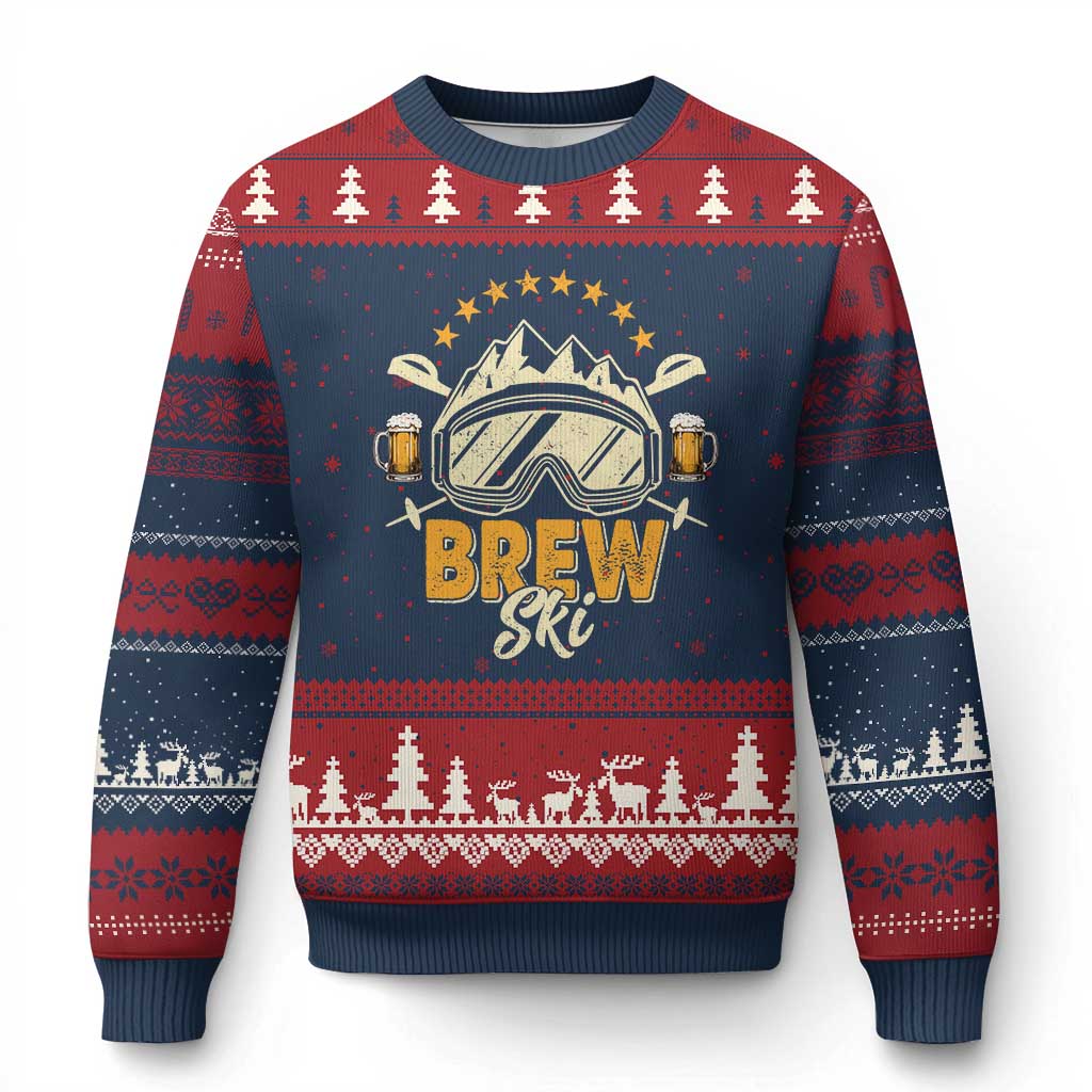 Brewski Skiing Beer Ugly Christmas Sweater Funny Skiing Skier Ski Vacation - Wonder Print Shop