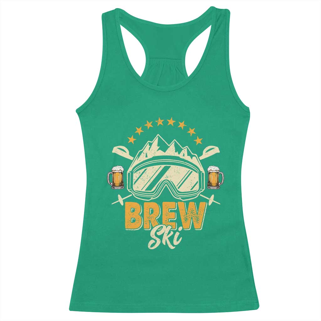 Brewski Skiing Beer Racerback Tank Top Funny Skiing Skier Ski Vacation - Wonder Print Shop