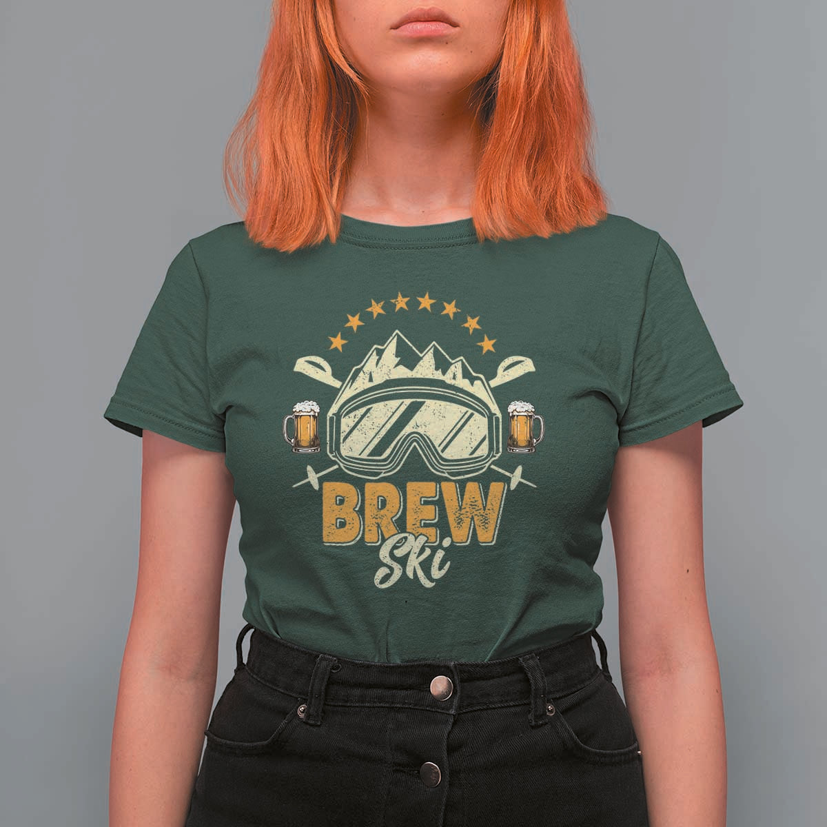 Brewski Skiing Beer T Shirt For Women Funny Skiing Skier Ski Vacation - Wonder Print Shop