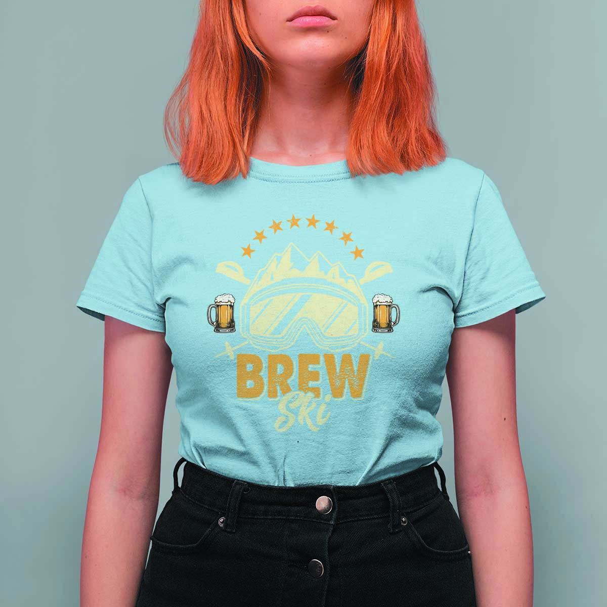 Brewski Skiing Beer T Shirt For Women Funny Skiing Skier Ski Vacation - Wonder Print Shop
