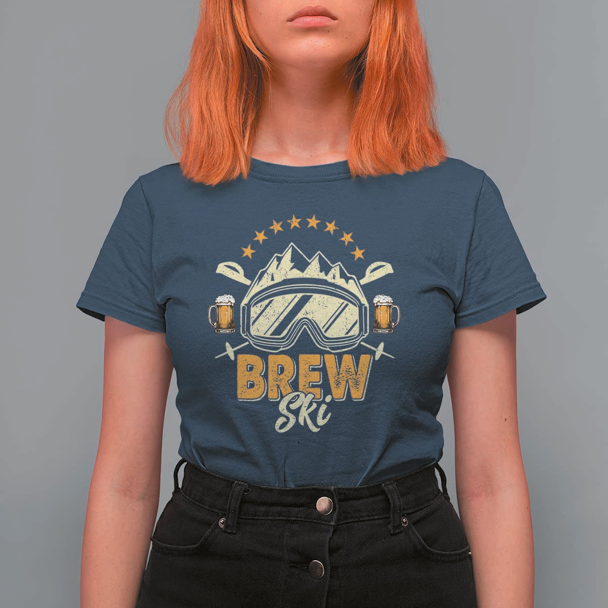 Brewski Skiing Beer T Shirt For Women Funny Skiing Skier Ski Vacation - Wonder Print Shop