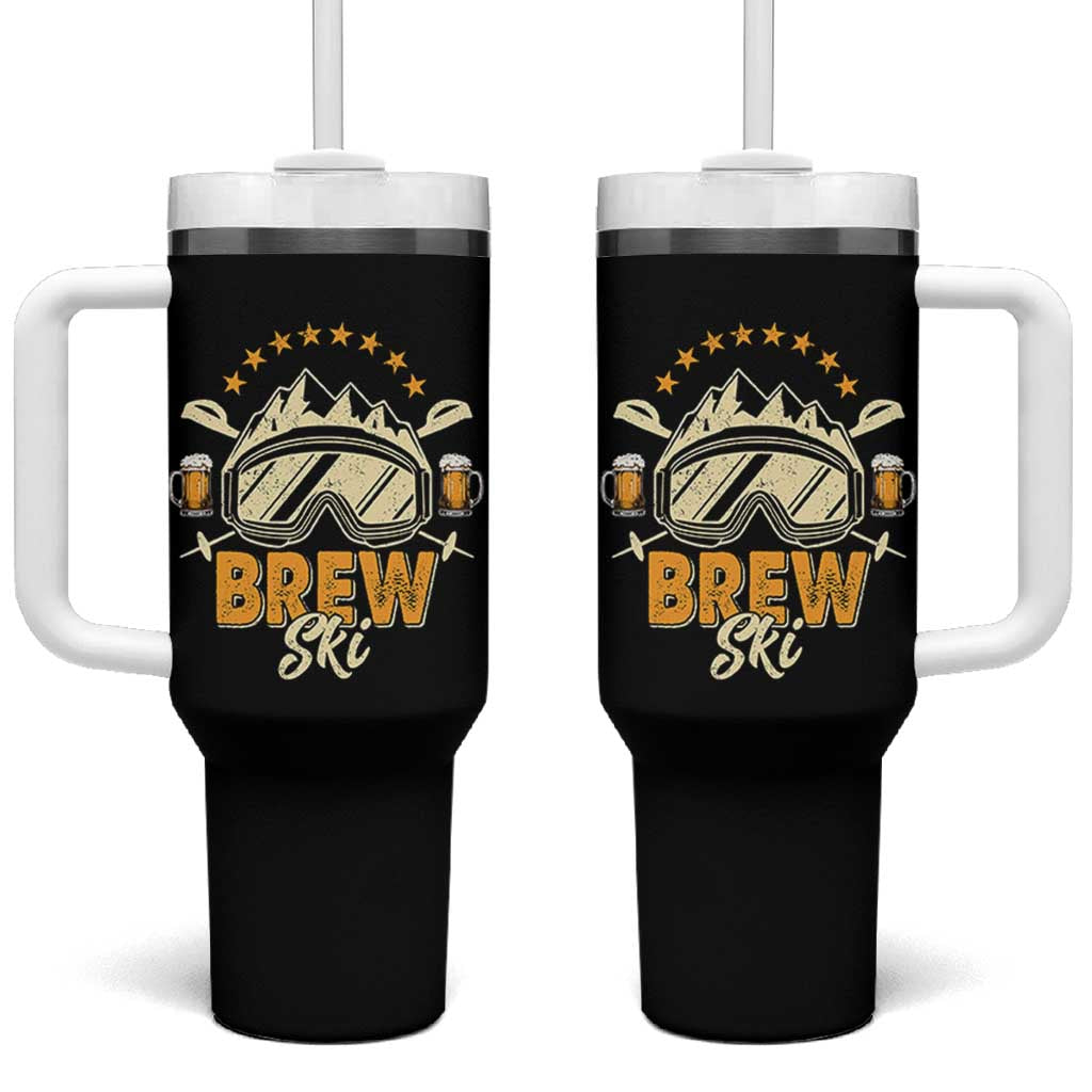 Brewski Skiing Beer Tumbler With Handle Funny Skiing Skier Ski Vacation - Wonder Print Shop