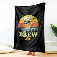 Brewski Skiing Beer Throw Blanket Funny Skiing Skier Ski Vacation Retro Sunset - Wonder Print Shop