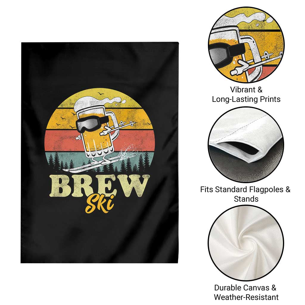 Brewski Skiing Beer Garden Flag Funny Skiing Skier Ski Vacation Retro Sunset - Wonder Print Shop