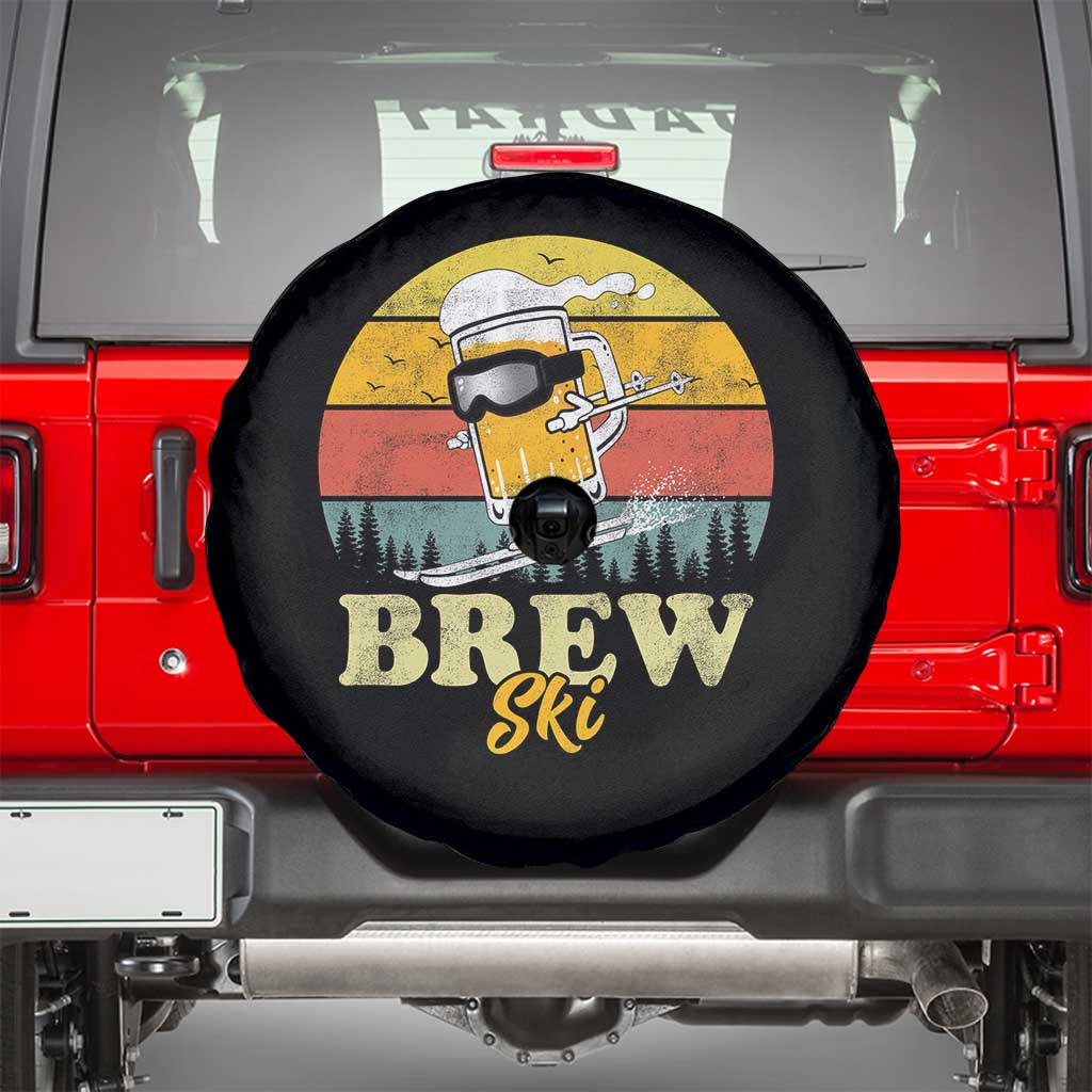 Brewski Skiing Beer Spare Tire Cover Funny Skiing Skier Ski Vacation Retro Sunset - Wonder Print Shop