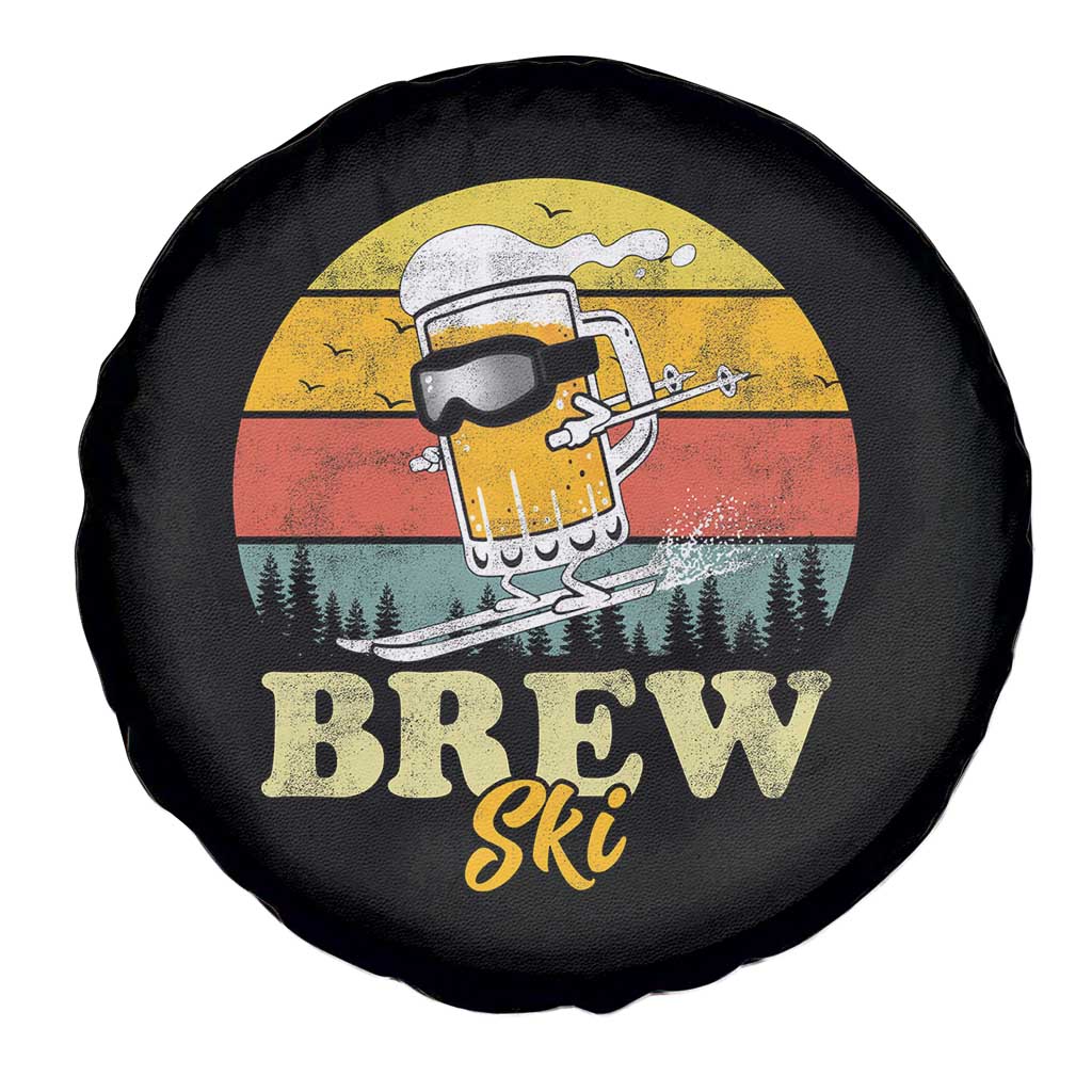 Brewski Skiing Beer Spare Tire Cover Funny Skiing Skier Ski Vacation Retro Sunset - Wonder Print Shop