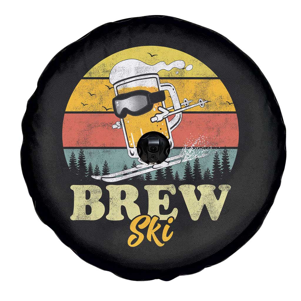 Brewski Skiing Beer Spare Tire Cover Funny Skiing Skier Ski Vacation Retro Sunset - Wonder Print Shop