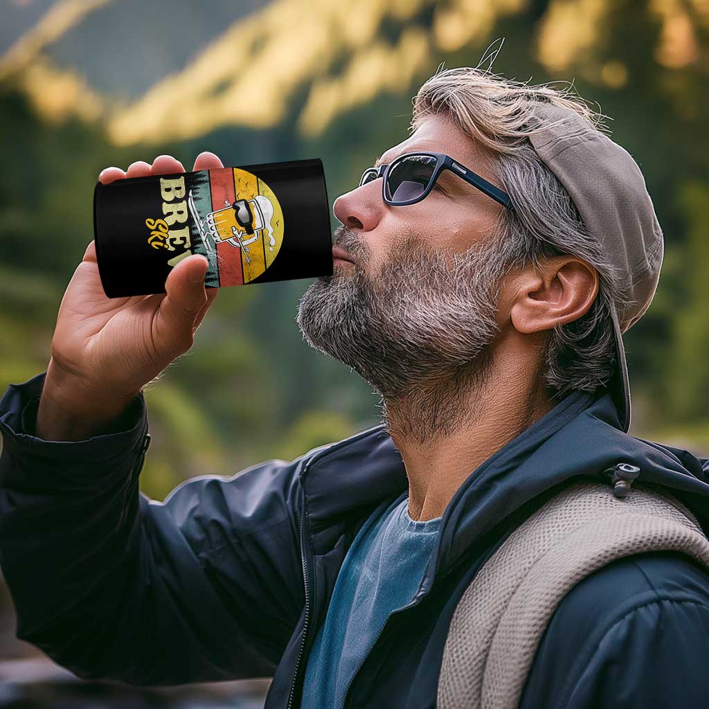 Brewski Skiing Beer 4 in 1 Can Cooler Tumbler Funny Skiing Skier Ski Vacation Retro Sunset - Wonder Print Shop