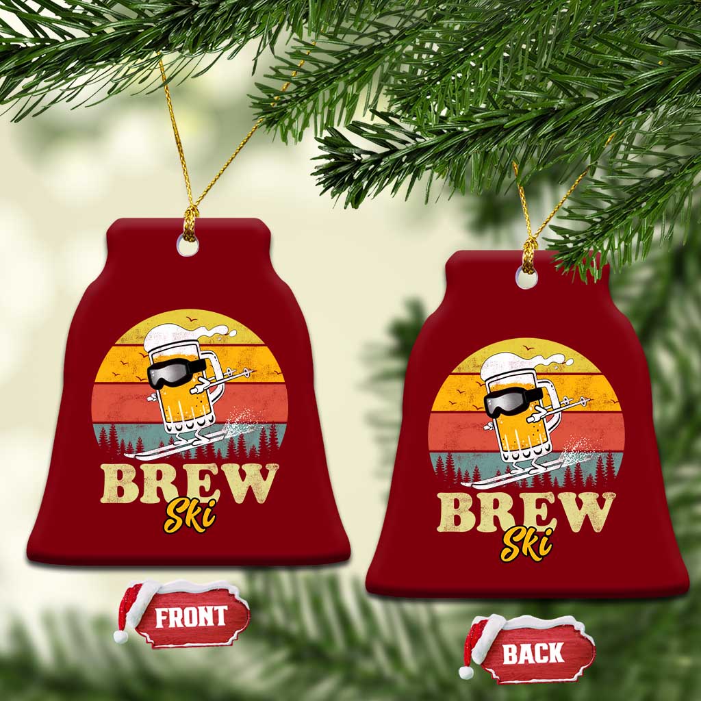 Brewski Skiing Beer Ceramic Ornament Funny Skiing Skier Ski Vacation Retro Sunset - Wonder Print Shop