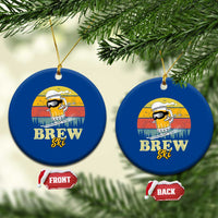 Brewski Skiing Beer Ceramic Ornament Funny Skiing Skier Ski Vacation Retro Sunset - Wonder Print Shop