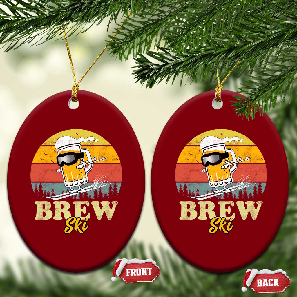 Brewski Skiing Beer Ceramic Ornament Funny Skiing Skier Ski Vacation Retro Sunset - Wonder Print Shop