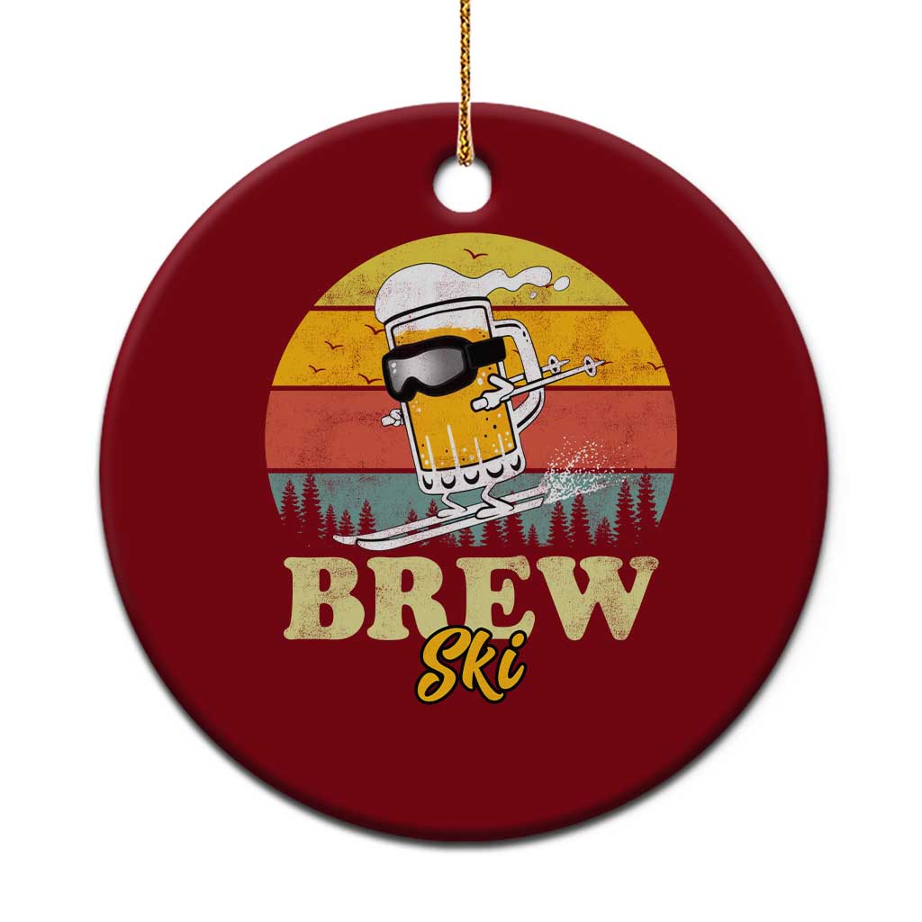 Brewski Skiing Beer Ceramic Ornament Funny Skiing Skier Ski Vacation Retro Sunset - Wonder Print Shop