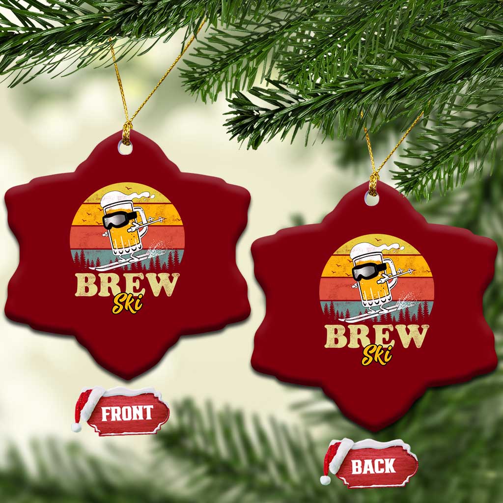 Brewski Skiing Beer Ceramic Ornament Funny Skiing Skier Ski Vacation Retro Sunset - Wonder Print Shop