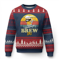 Brewski Skiing Beer Ugly Christmas Sweater Funny Skiing Skier Ski Vacation Retro Sunset - Wonder Print Shop