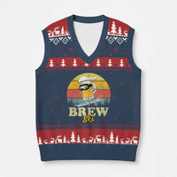 Brewski Skiing Beer V-Neck Knit Sweater Vest Funny Skiing Skier Ski Vacation Retro Sunset - Wonder Print Shop