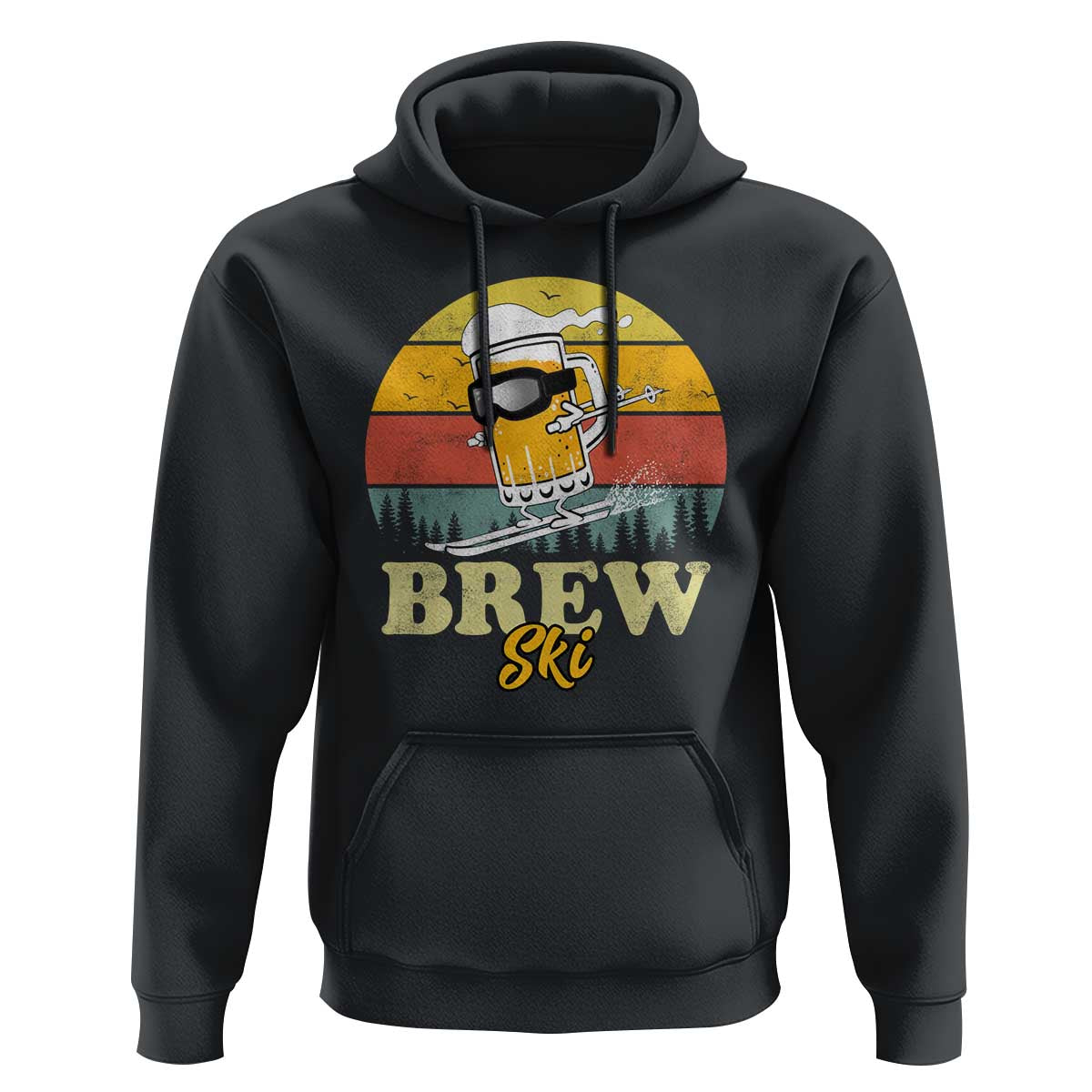 Brewski Skiing Beer Hoodie Funny Skiing Skier Ski Vacation Retro Sunset - Wonder Print Shop