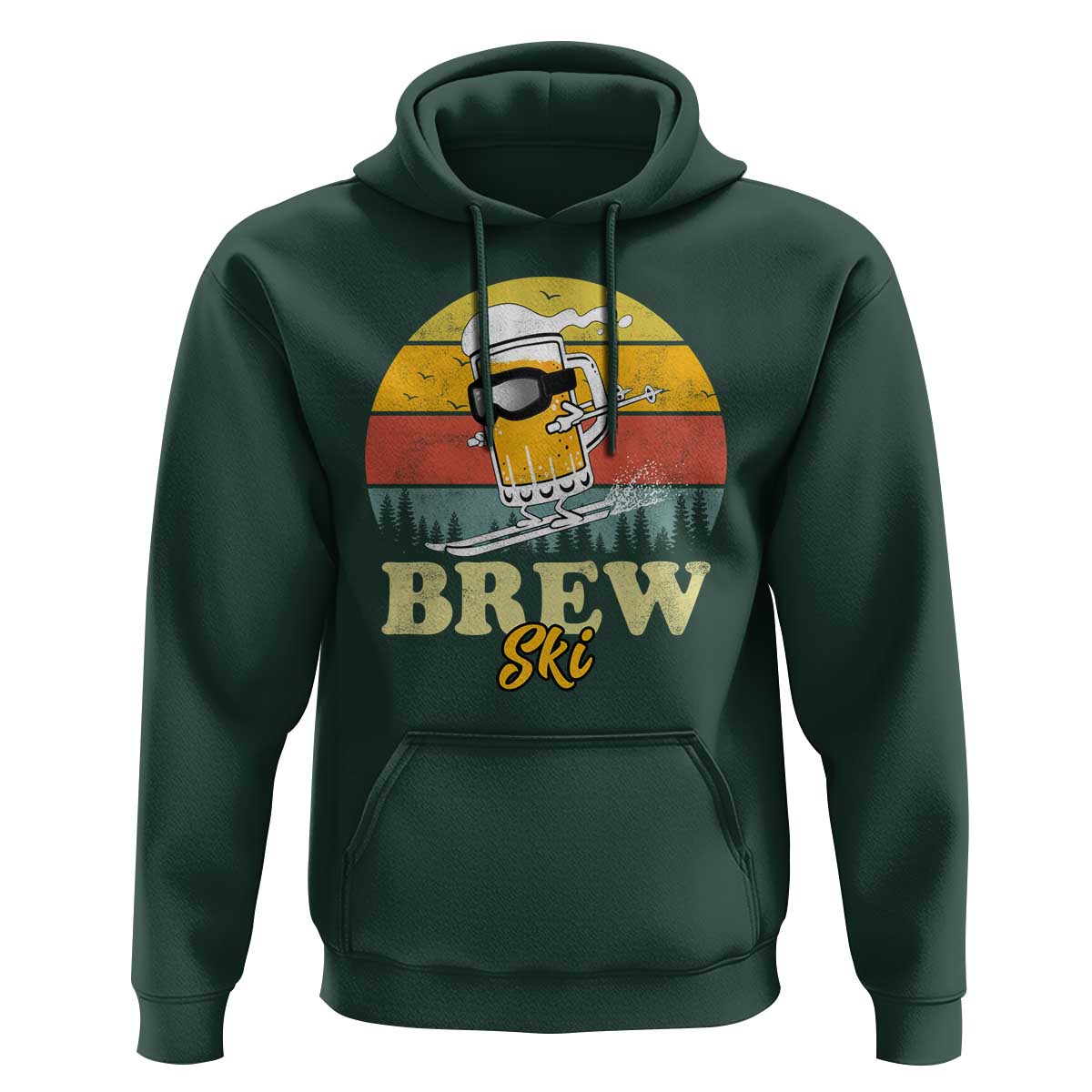Brewski Skiing Beer Hoodie Funny Skiing Skier Ski Vacation Retro Sunset - Wonder Print Shop